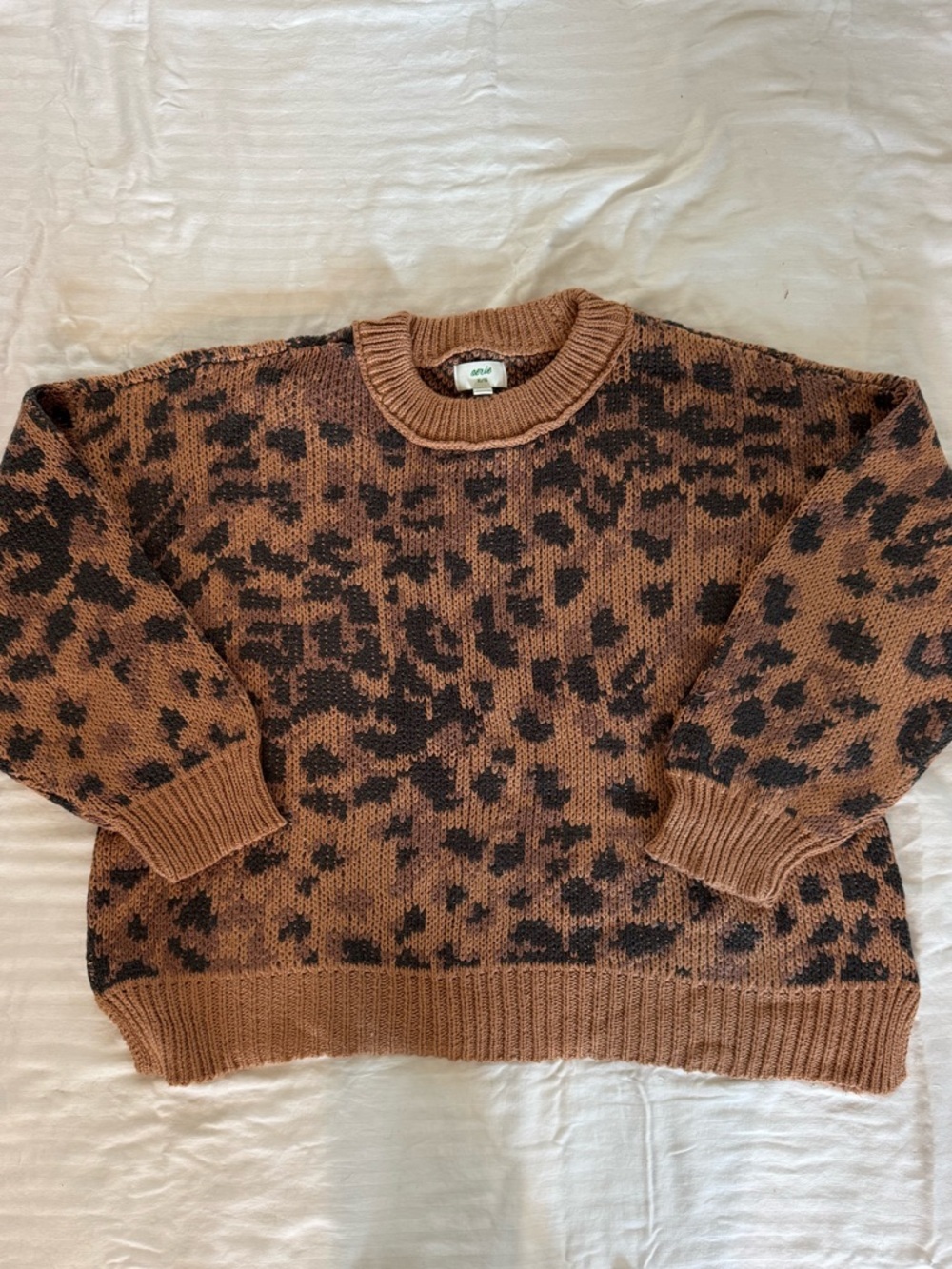 Aerie Dark Brown Leopard-Print Crewneck Sweater XL - Picture 3 of 4